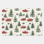 Feuille De Papier Cadeau Arbres de Noël Vieux Camion Rouge (Devant 2)