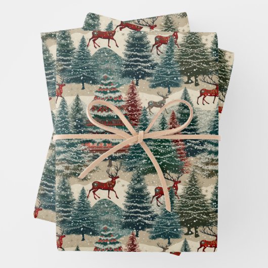 Feuille De Papier Cadeau Arbres de Noël vintage (En situation)