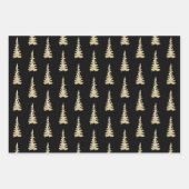 Feuille De Papier Cadeau Arbres D'Épinette De Bois D'Or Sur Noir Solide (Devant)