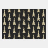 Feuille De Papier Cadeau Arbres D'Épinette De Bois D'Or Sur Noir Solide (Devant 3)