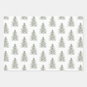 Feuille De Papier Cadeau Arbres verts blancs de Noël (Devant)