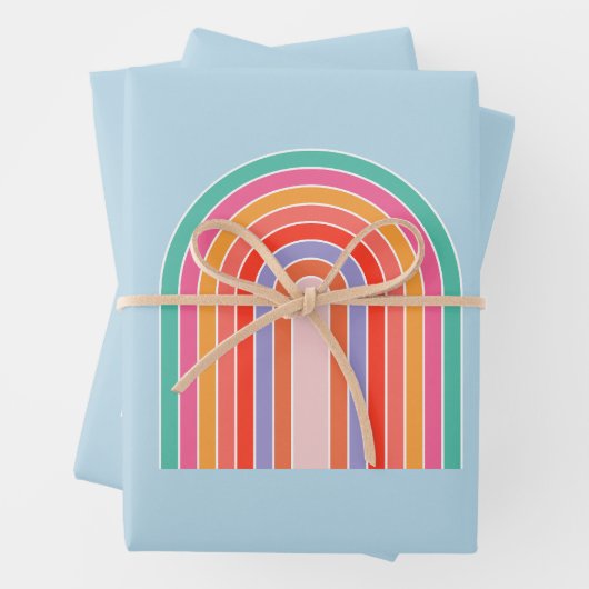 Feuille De Papier Cadeau Arc-en-ciel bleu rétro (En situation)