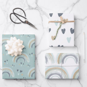 Feuille De Papier Cadeau Arc en ciel et les coeurs en Motif bleu bouché Boh