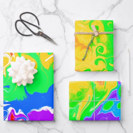 Feuille De Papier Cadeau Arc en ciel Fluide Art Anniversaire (Recto)