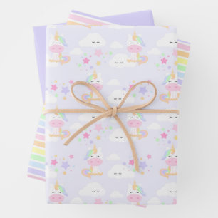 Feuille De Papier Cadeau Arc-en-ciel Princesse Unicorn Party Enveloppement 