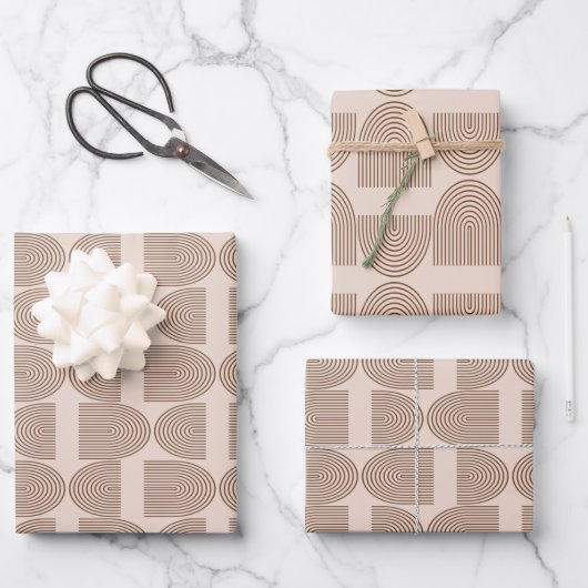 Feuille De Papier Cadeau Arche Boho Rainbow Line en Brown et en Terracotta (Recto)
