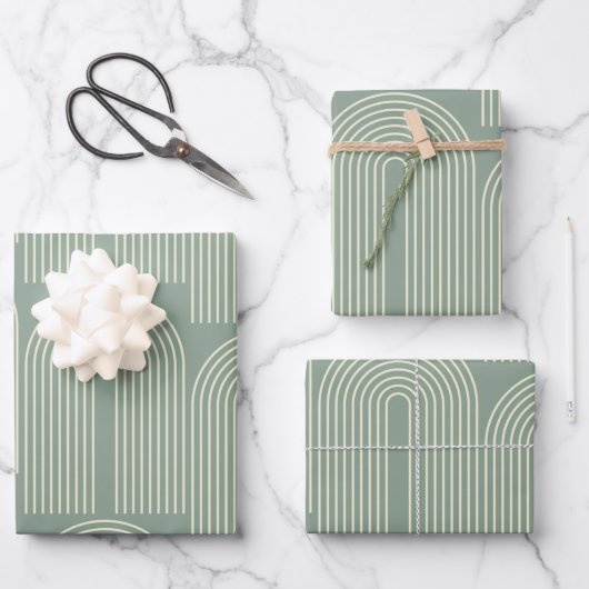 Feuille De Papier Cadeau Arche contemporaine Art en Sage Green (Recto)