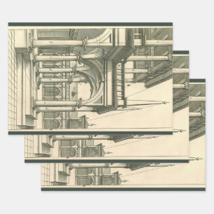Feuille De Papier Cadeau Architecture Vintage, Cour intérieure romaine avec