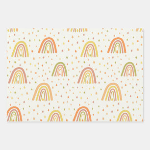 Feuille De Papier Cadeau Arcs-en-ciel Pastel Orange et Boho Jaune avec gout