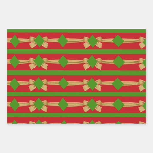 Feuille De Papier Cadeau Arcs rouge vert or Noël (Devant 2)