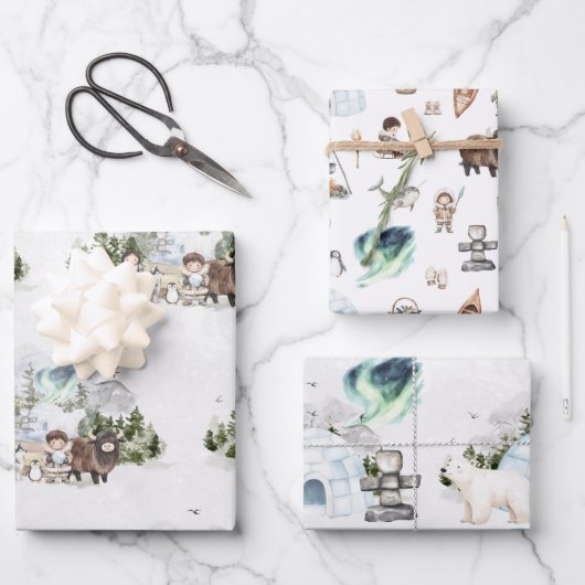 Feuille De Papier Cadeau Arctic Adventure Northern Lights Forest (Recto)