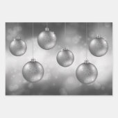 Feuille De Papier Cadeau Argent Gris Baubles De Noël Sur Grey Bokeh (Devant)
