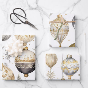 Feuille De Papier Cadeau Argent Or Noir Vintage ornements de Noël