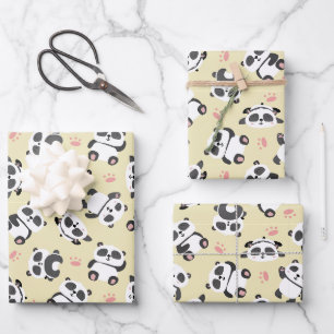 Feuille De Papier Cadeau Arrière-plan de crème de patte d'ours panda mignon