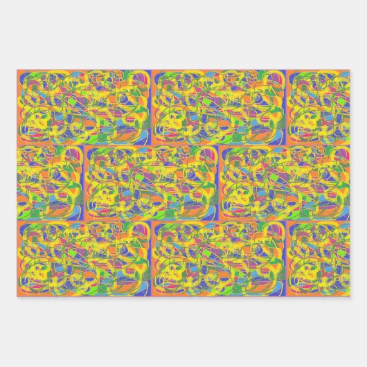 Feuille De Papier Cadeau Art Abstrait avec fil jaune vif (Devant)