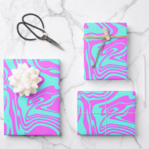 Feuille De Papier Cadeau Art Abstrait brillant en rose et Turquoise