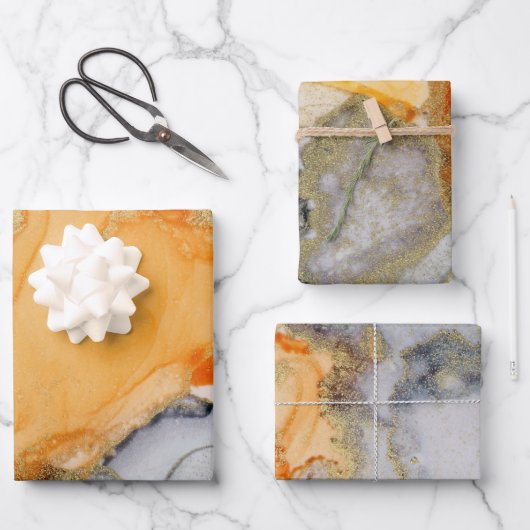 Feuille De Papier Cadeau Art Abstrait Chic Orange Grey (Recto)