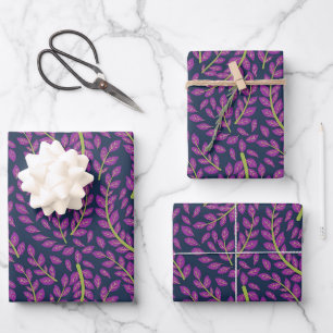 Feuille De Papier Cadeau Art botanique harmonieux sur fond bleu foncé
