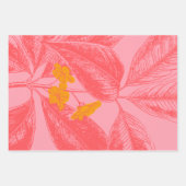Feuille De Papier Cadeau Art Botanique Stylé Leaf Nature en rose et rouge (Devant)