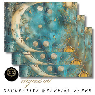 Feuille De Papier Cadeau Art céleste du soleil et de la lune