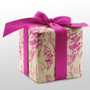 Feuille De Papier Cadeau Art de la ligne de fleurs botaniques rose et crème