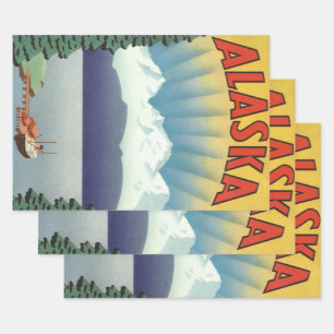 Feuille De Papier Cadeau Art de l'affiche de voyage vintage en Alaska, pays