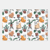 Feuille De Papier Cadeau Art de trait dessin chats et fleurs (Devant 3)