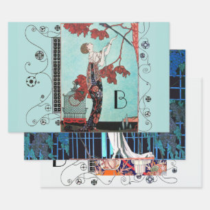 Feuille De Papier Cadeau ART DECO FEMME Beauté Mode