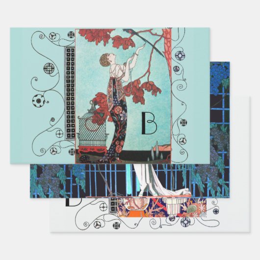 Feuille De Papier Cadeau ART DECO FEMME Beauté Mode (Lot)