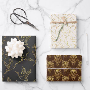 Feuille De Papier Cadeau Art Déco filigrane or Ensemble d'oiseaux hérités