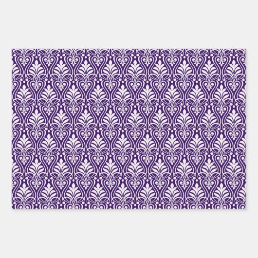 Feuille De Papier Cadeau Art Déco Motif 01 - Blanc sur Cadbury Purple (Devant 3)