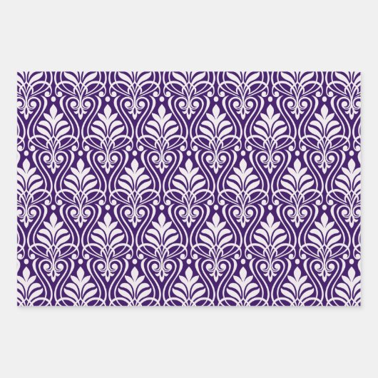Feuille De Papier Cadeau Art Déco Motif 01 - Blanc sur Cadbury Purple (Devant)