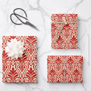 Feuille De Papier Cadeau Art Déco Motif 01 - Milano Red sur off-White