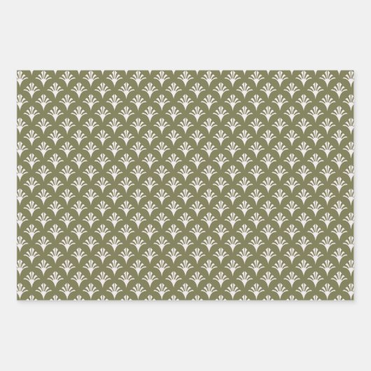 Feuille De Papier Cadeau Art Déco Motif 02 - Blanc sur Camouflage Vert (Devant 3)