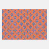 Feuille De Papier Cadeau Art Déco Motif 02 - Bleu prussien sur Orange (Devant 2)