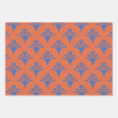 Feuille De Papier Cadeau Art Déco Motif 02 - Bleu prussien sur Orange (Devant)