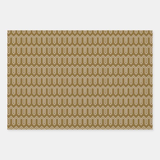 Feuille De Papier Cadeau Art Déco Motif 05 - Blanc sur Gold Fusion (Devant 3)