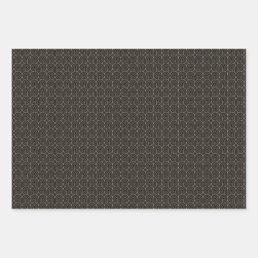 Feuille De Papier Cadeau Art Déco Motif 07 - Espagnol gris sur noir (Devant 3)