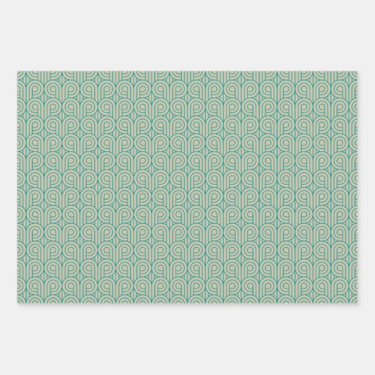 Feuille De Papier Cadeau Art Déco Motif 07 - Turquoise sur Off-White (Devant 2)