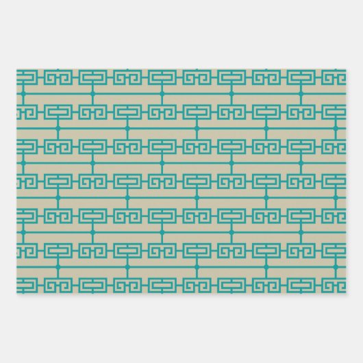 Feuille De Papier Cadeau Art Déco Motif 09 - Turquoise sur Off-White (Devant)
