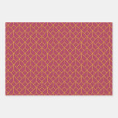 Feuille De Papier Cadeau Art Déco Motif 12 - Déco Or sur framboise rose (Devant)