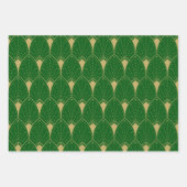 Feuille De Papier Cadeau Art Déco Or Motif sans coutures et vert (Devant 3)