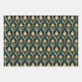 Feuille De Papier Cadeau Art Deco Teal & Gold Fan Pattern Wrapping Paper (Devant 2)