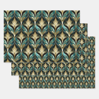 Feuille De Papier Cadeau Art Deco Teal & Gold Fan Pattern Wrapping Paper