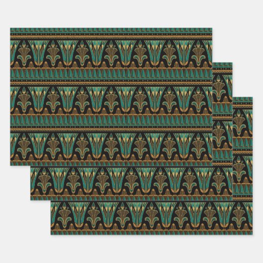 Feuille De Papier Cadeau Art déco Turquoise et or (Lot)