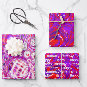Feuille De Papier Cadeau Art des fluides rouges et violets