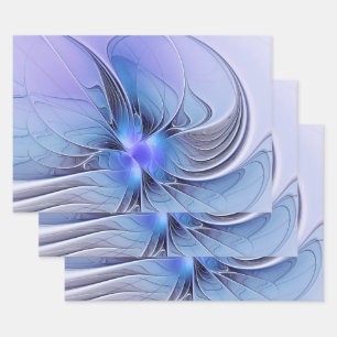 Feuille De Papier Cadeau Art fractal moderne abstrait bleu lavande