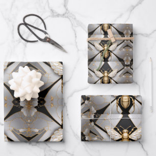 Feuille De Papier Cadeau Art géométrique Golden Honeybee