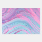 Feuille De Papier Cadeau Art marbré bleu, rose et blanc Abstrait (Devant 3)