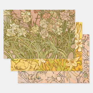 Feuille De Papier Cadeau Art Nouveau Alphonse Mucha Fleurs d'œillet floral